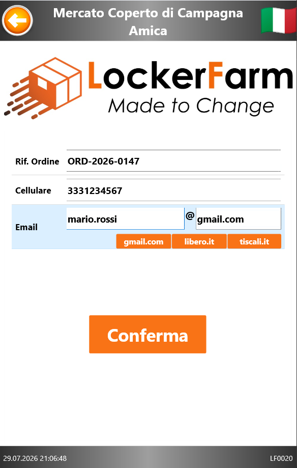 Modulo compilato con riferimento ordine, cellulare ed email