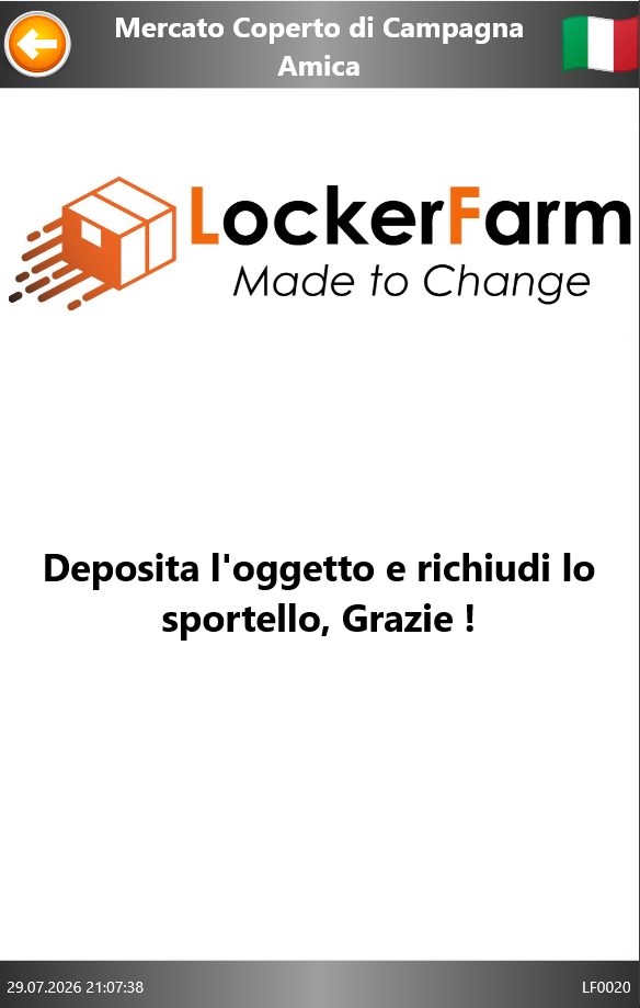 Messaggio: deposita l'oggetto e richiudi lo sportello