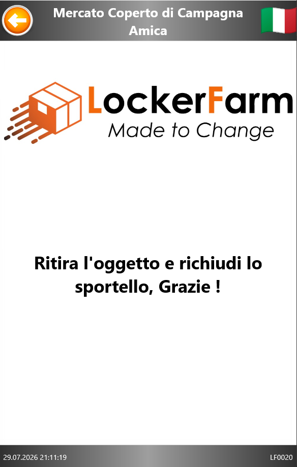 Messaggio: ritira l'oggetto e richiudi lo sportello