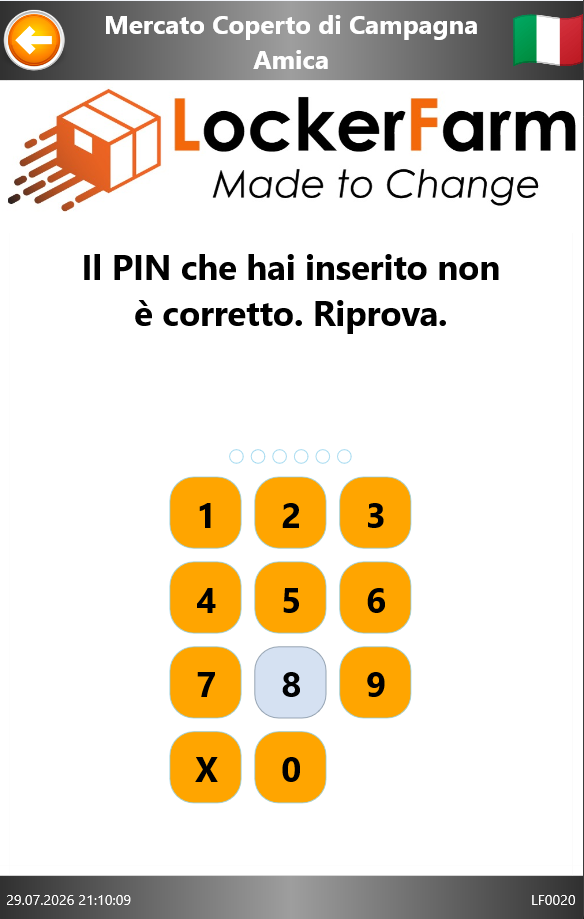 Messaggio di PIN non corretto