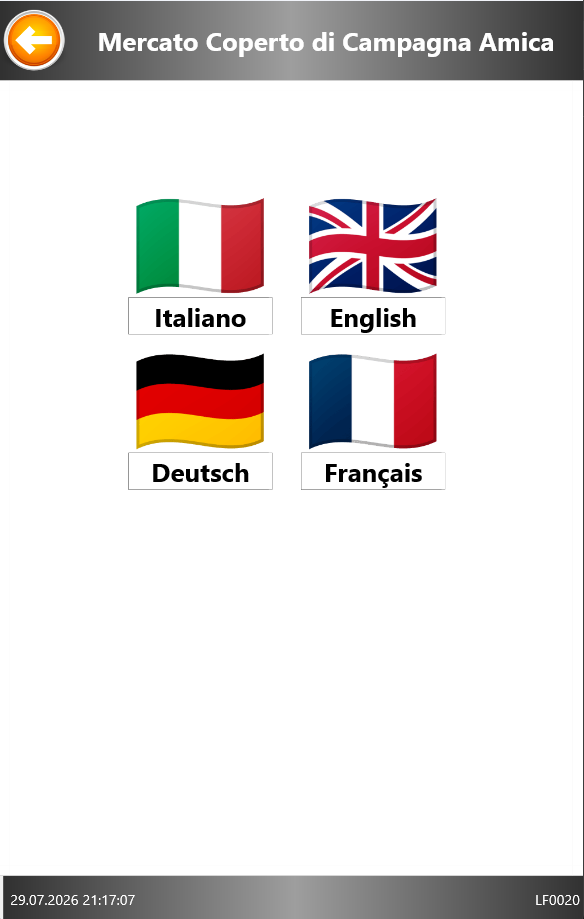 Schermata di scelta della lingua con quattro bandiere